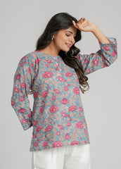 Bougainvillea Block Printed Short Kurti
