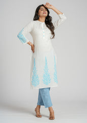 White Cotton Block Printed Kurta