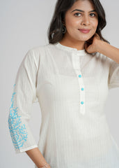 White Cotton Block Printed Kurta