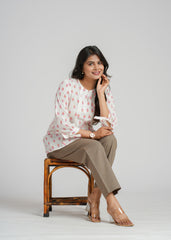 White Block Printed Short Top