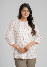 White Block Printed Short Top