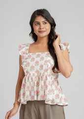 Pink Peony Block Printed Short Top