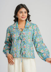 Teal Block Printed Short Top