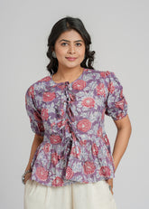 Plum Block Printed Short Top