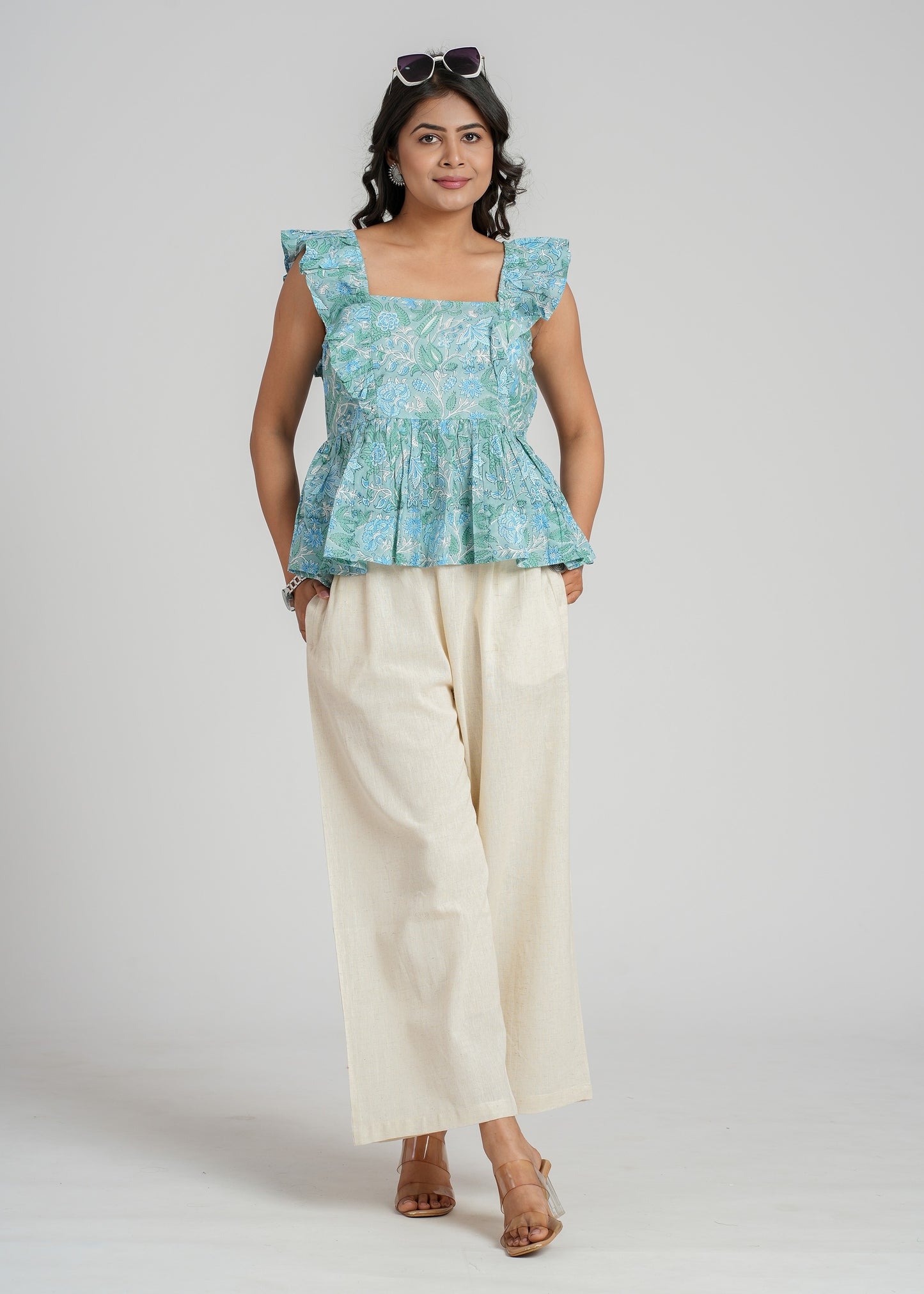 Aqua Block Printed Short Top