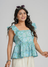 Aqua Block Printed Short Top
