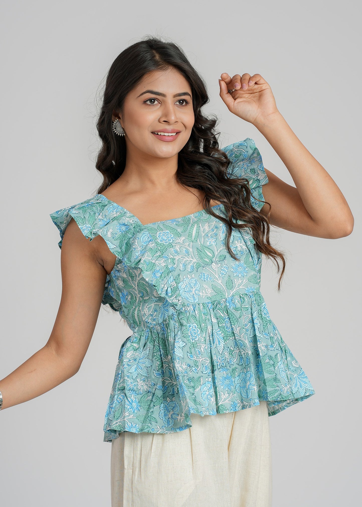 Aqua Block Printed Short Top