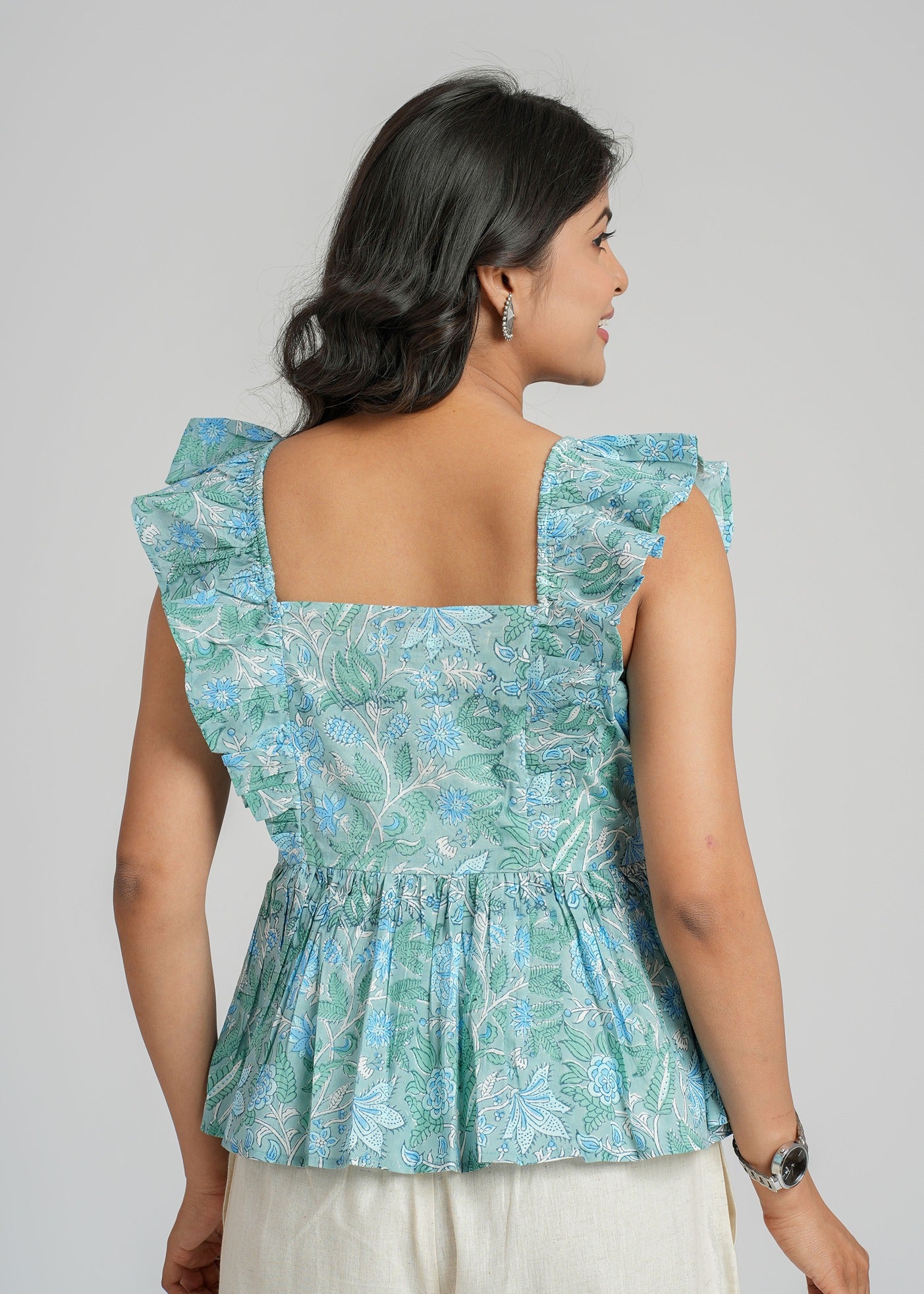 Aqua Block Printed Short Top