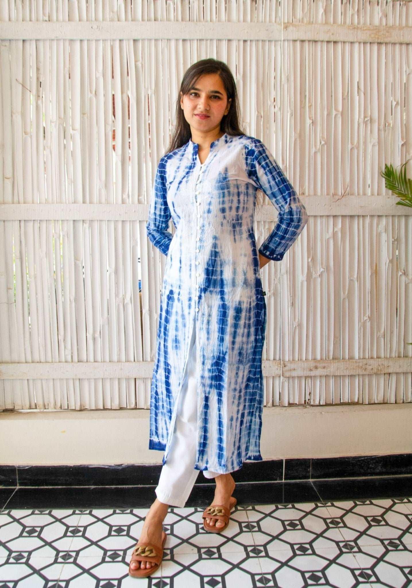 'Shibori' Indigo Button Down Kurta