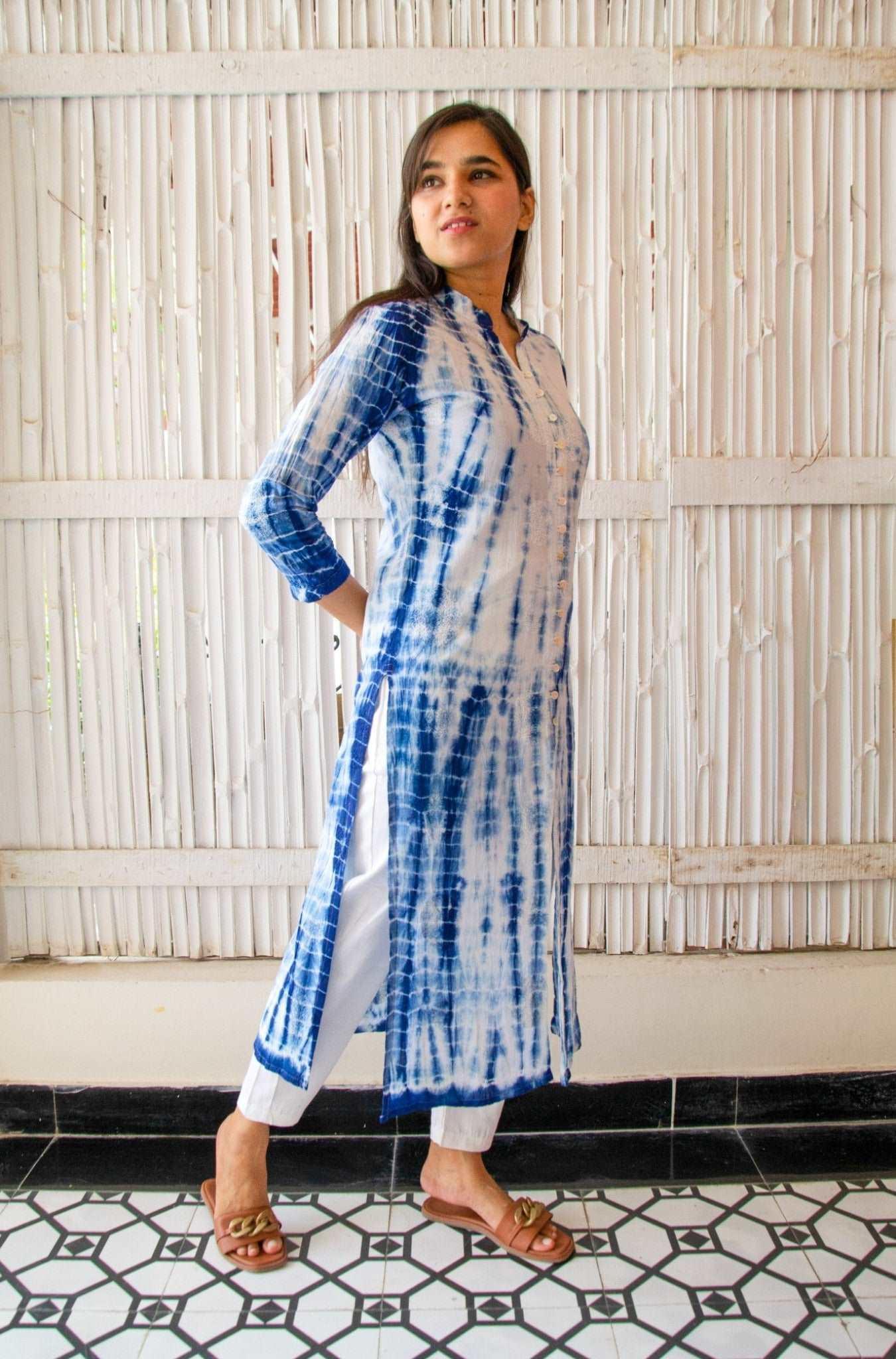 'Shibori' Indigo Button Down Kurta