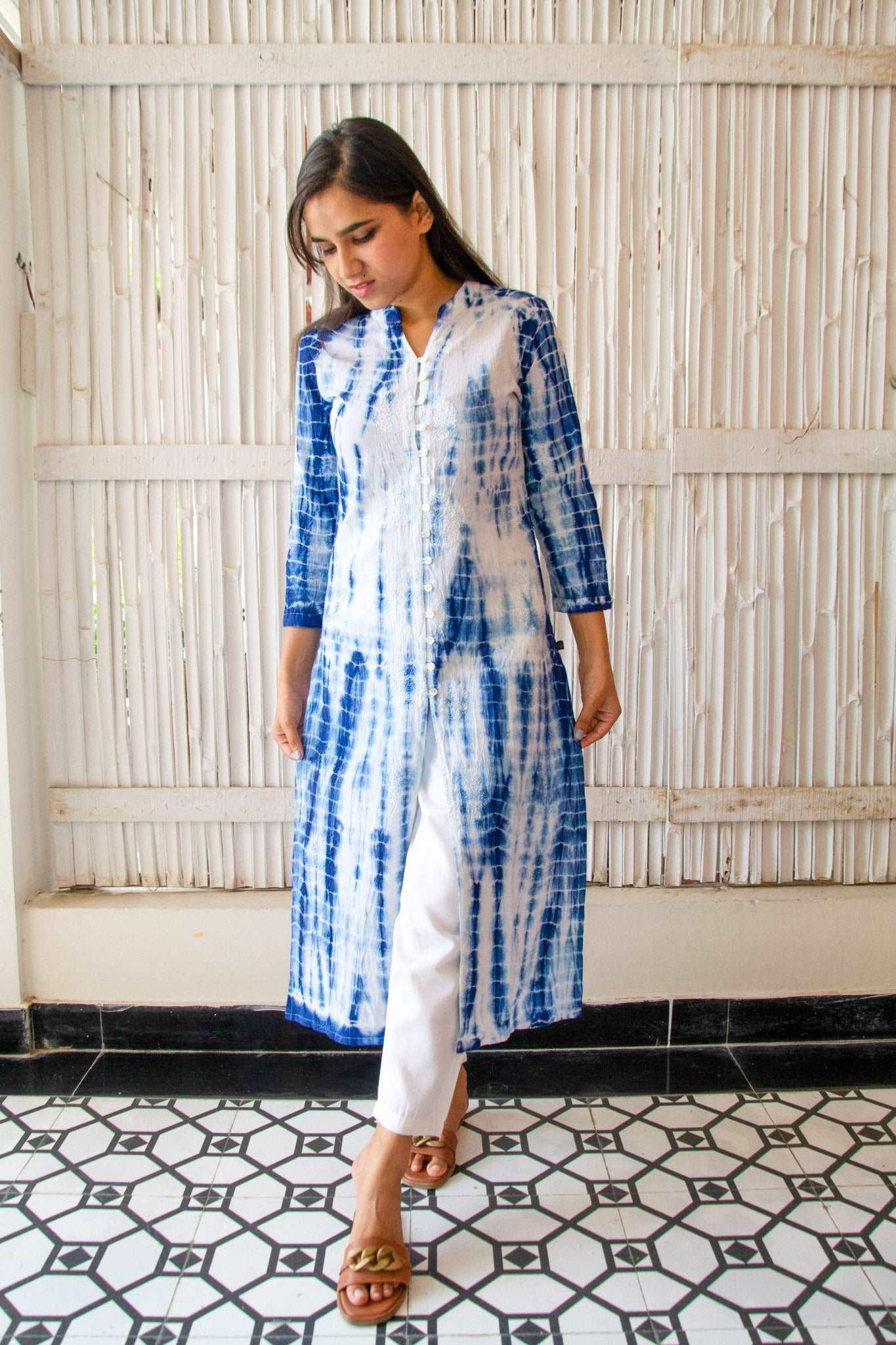 'Shibori' Indigo Button Down Kurta