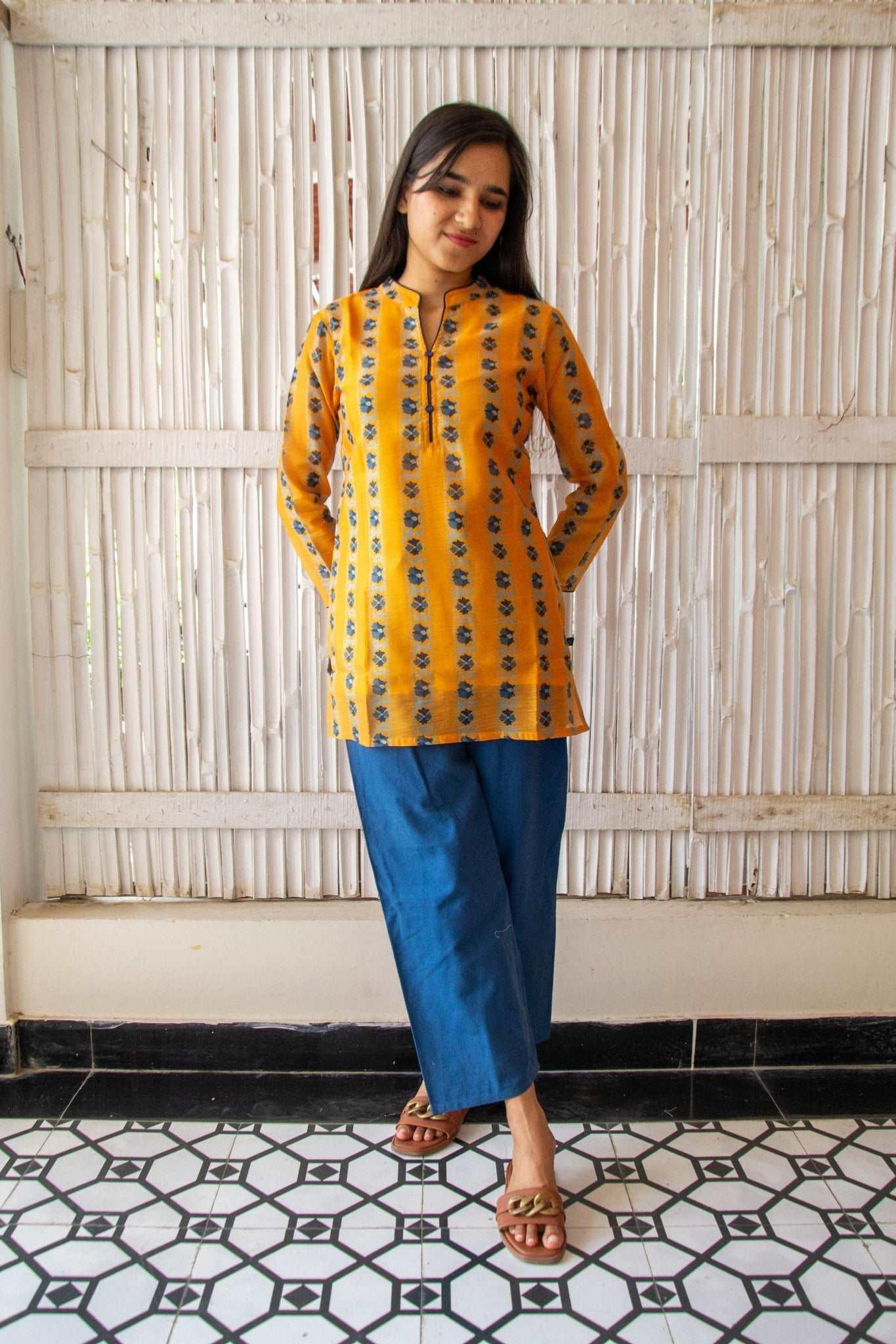'Sunset Yellow' Chanderi Short Kurti