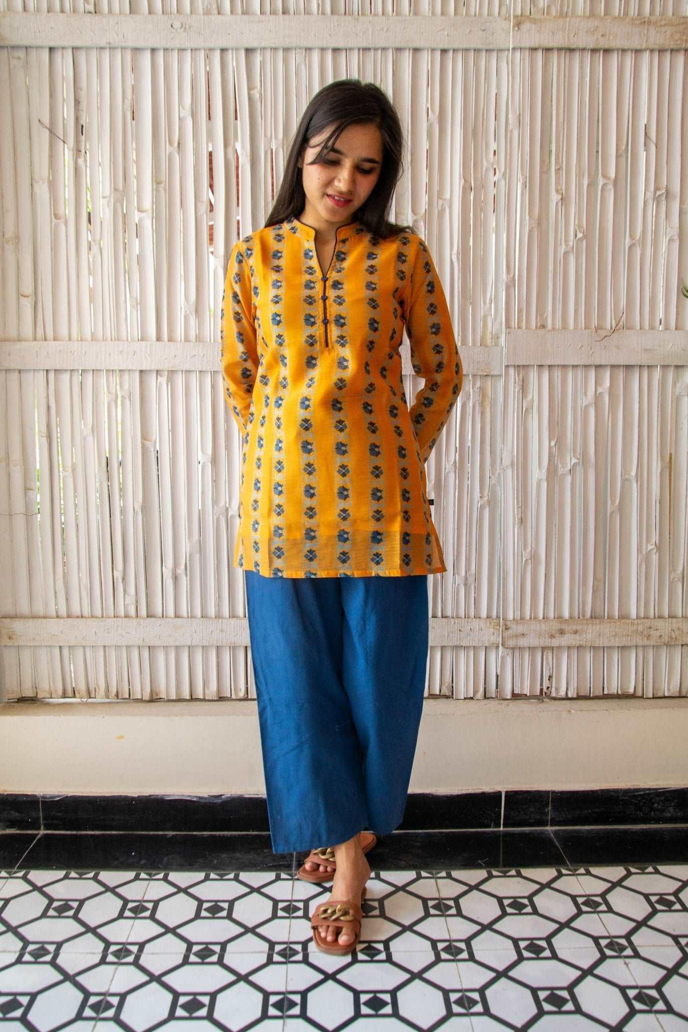 'Sunset Yellow' Chanderi Short Kurti