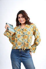 Sunlit Petals Block Printed Short Top