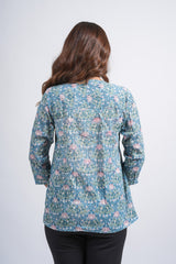 Teal Petal Printed Cotton Short Top