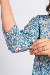 Teal Petal Printed Cotton Short Top