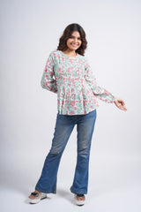 Rosy Bloom Block Printed Short Top