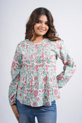 Rosy Bloom Block Printed Short Top