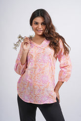 Peachy Petal Printed Short Kurti