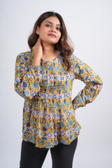 Sunlit Garden Block Printed Short Top