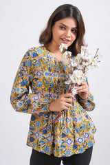 Sunlit Garden Block Printed Short Top