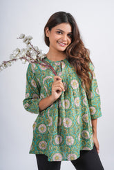 Leafy Radiance Block Printed Top