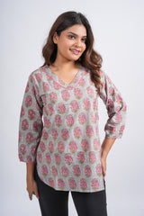 GreyBloom Block Printed Short Top