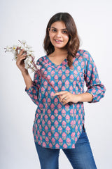 Peony Mist Block Printed Short Top