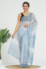 Blue Kota Doria Saree