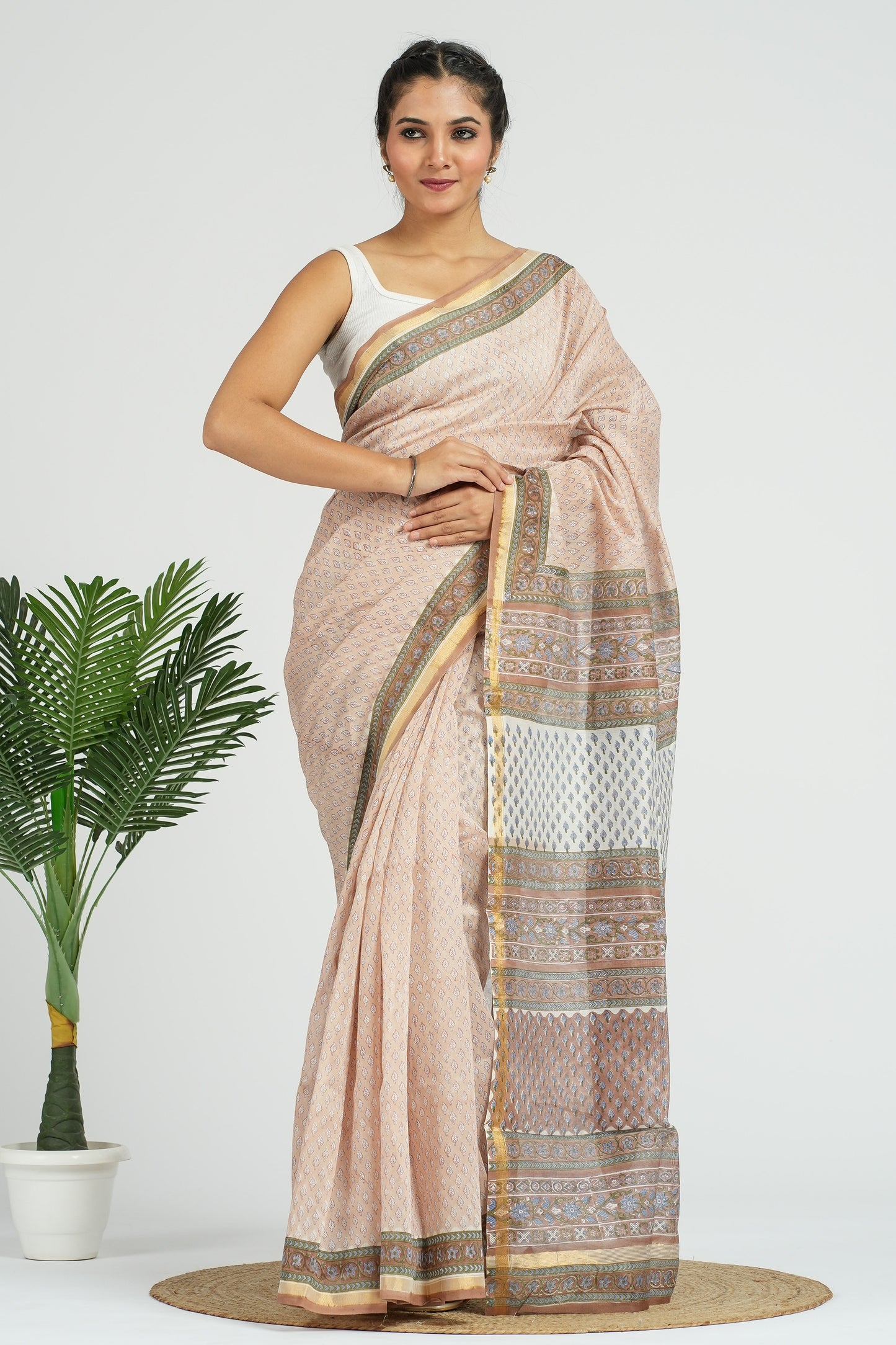 Beige Chanderi Silk Saree