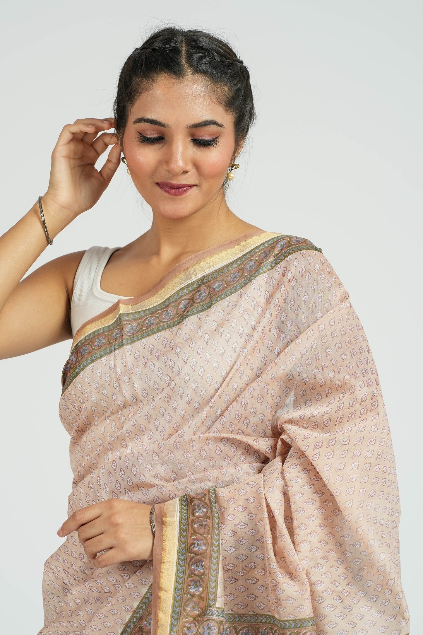 Beige Chanderi Silk Saree