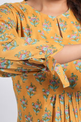 Mustard Floral Block Printed Short Top