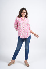 Pink Geometric Print Casual Shirt