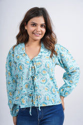 Blue Daisy Block Printed Short Top