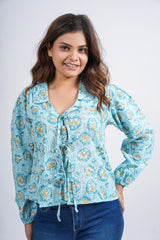 Blue Daisy Block Printed Short Top