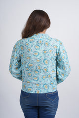 Blue Daisy Block Printed Short Top