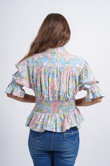 Serene Florals Smocked Peplum Top