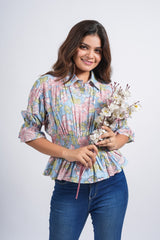 Serene Florals Smocked Peplum Top
