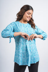 Sky Petal Block Printed Short Top