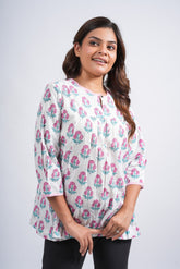 Cotton Candy Flora Block Printed Top