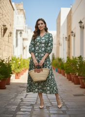 Emerald Vine Cotton Dress