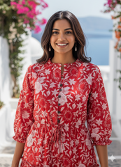 Crimson Reverie Cotton Dress