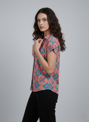 Coral Geo Cotton Top