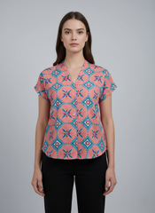 Coral Geo Cotton Top
