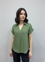 Olive Double Gauze Collared Top