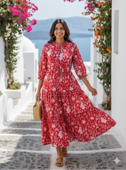 Crimson Reverie Cotton Dress