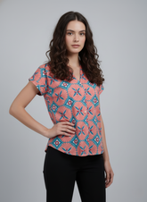 Coral Geo Cotton Top