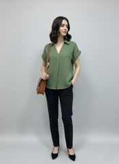 Olive Double Gauze Collared Top