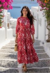 Crimson Reverie Cotton Dress