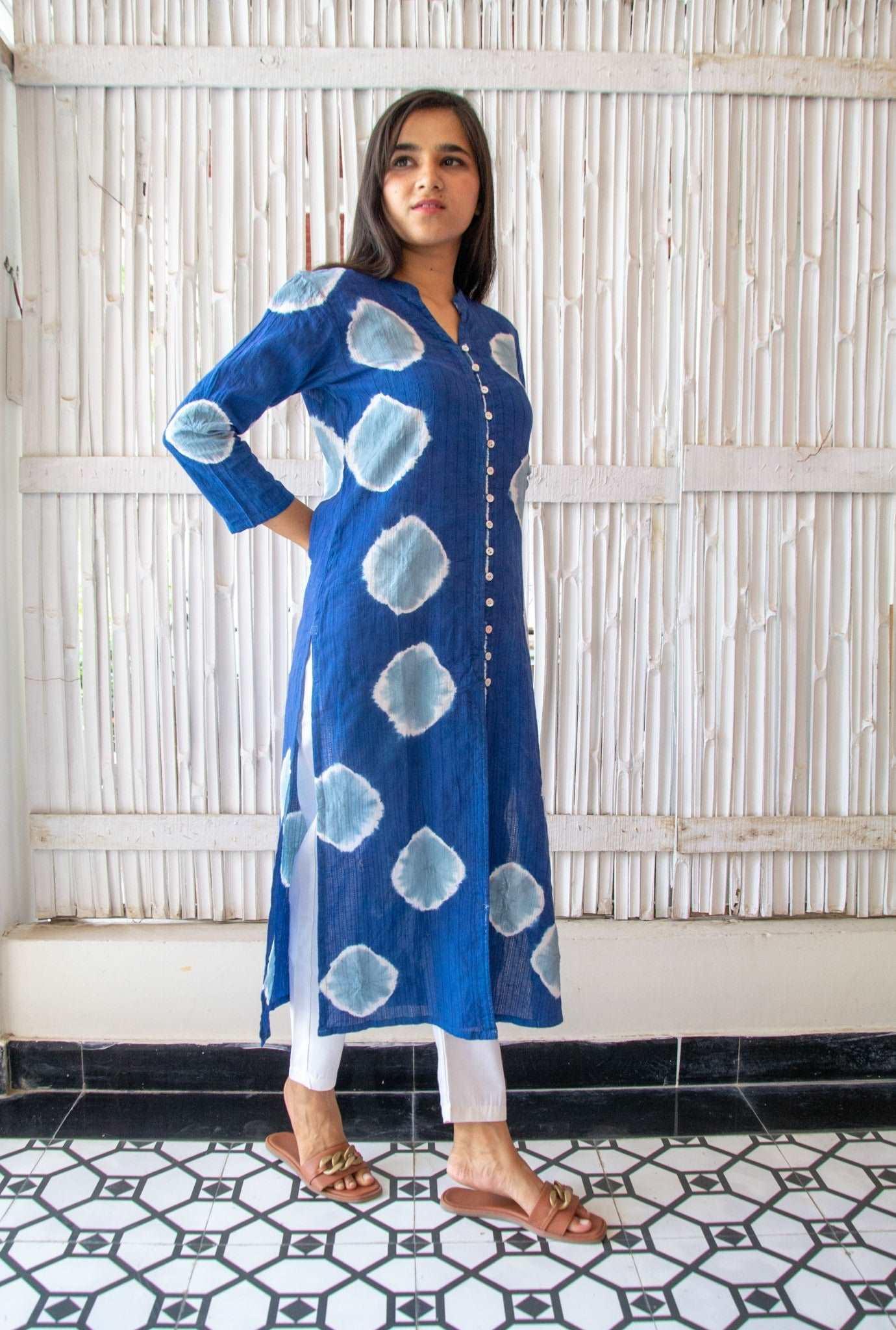'Tie-Dye' Indigo Button Down Kurta